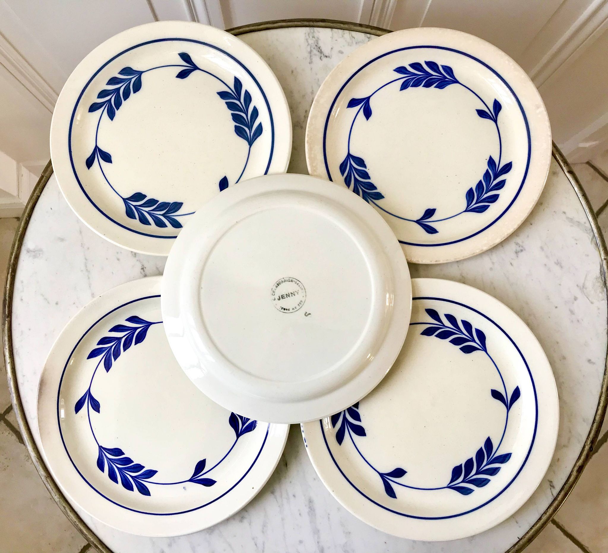 set of 5 dessert plates in Terre de Fer Salins model Jenny early 20th century
