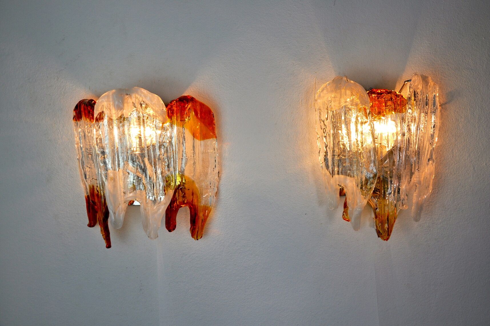 Pair of wall lamps, orange Murano glass, Italy, 1960