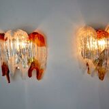 Pair of wall lamps, orange Murano glass, Italy, 1960