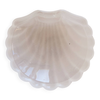Vintage shell-shaped white moulded glass dish