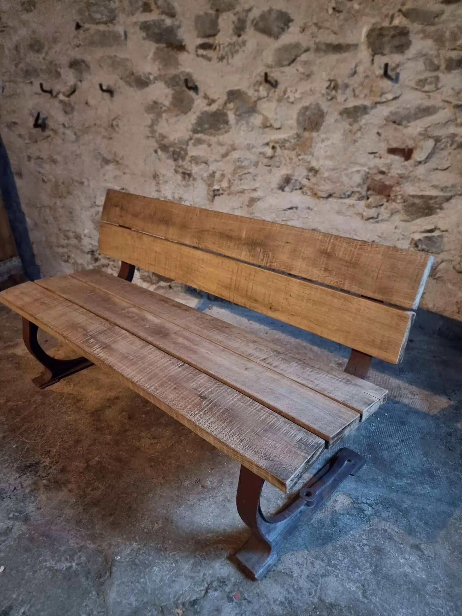 Vintage garden bench – oak and cast iron – from the 1960s