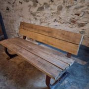 Vintage garden bench – oak and cast iron – from the 1960s