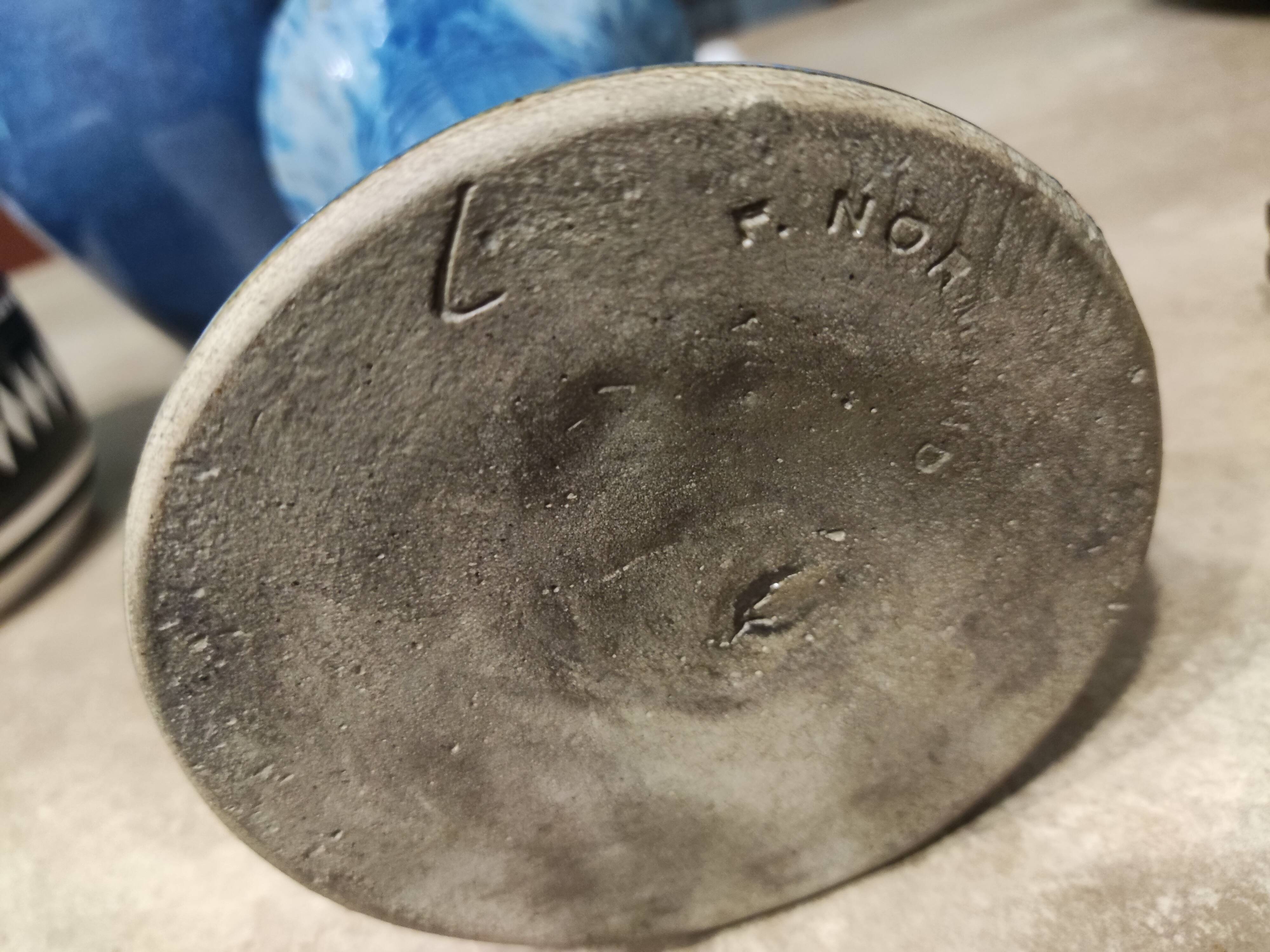 Vase in blue enamelled sandstone signed