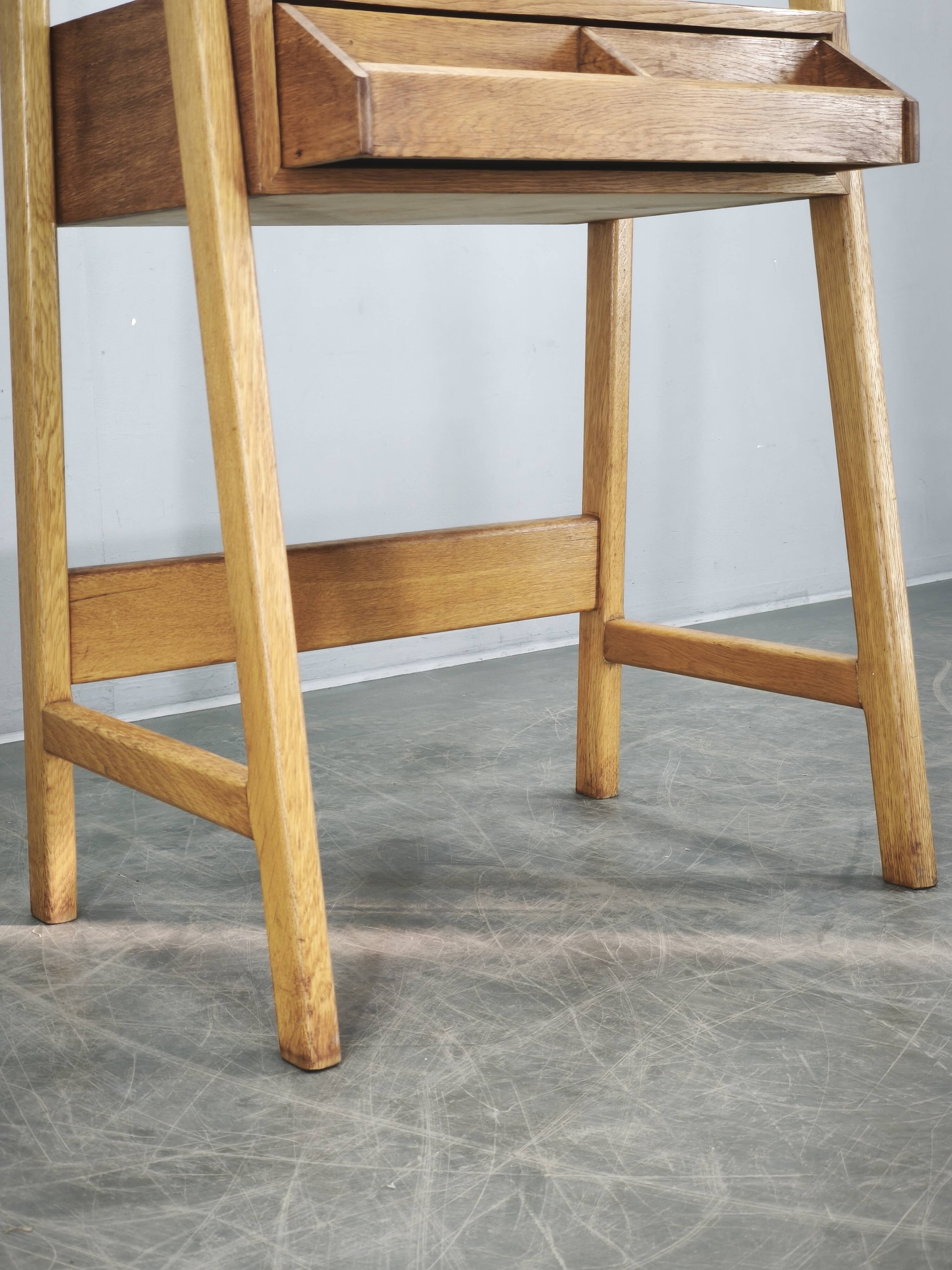 1960s Czech Oak Side Table with Integrated Storage Drawer