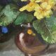 Old painting primroses signed Rinat Animaev – Russian school – oil on