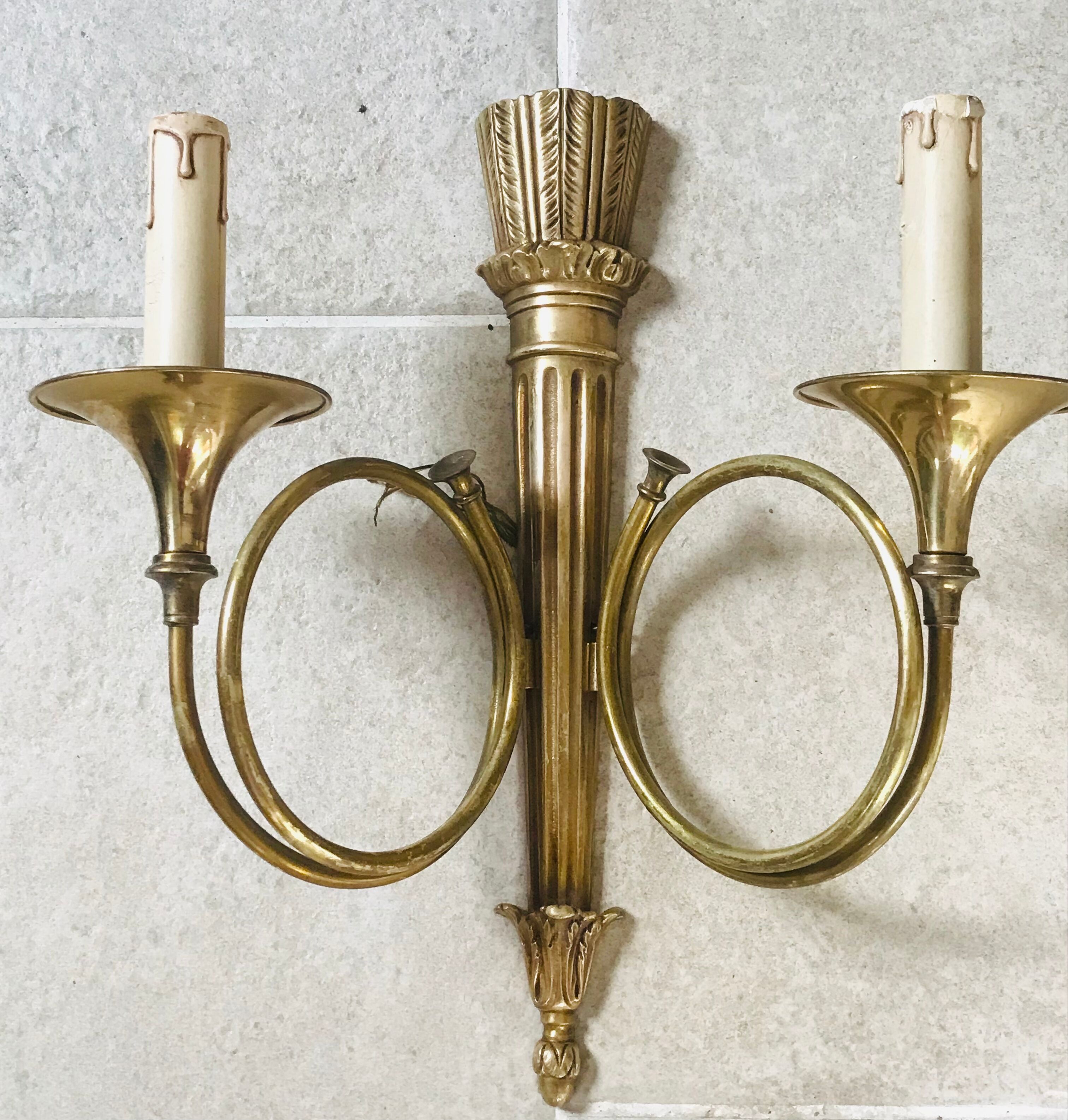Pair of gilded bronze wall lamps