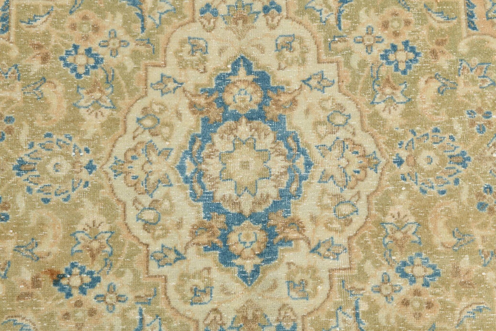 Sky Blue Hand Knotted Antique Vintage Persian Tabriz Rug, 293x407 Cm