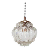 Suspension globe vintage en verre bullé transparent
