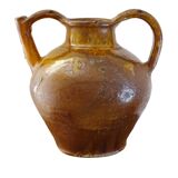 Céramique ancienne française en orjol ou cruche à glaçure rouge et jaune