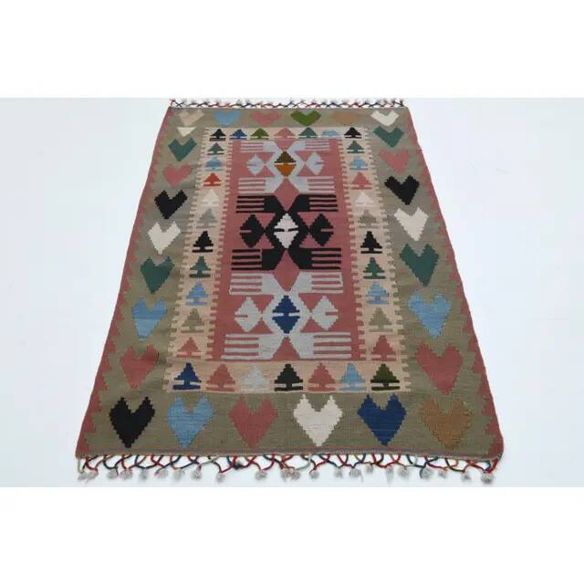 1970s Vintage Turkish Oushak Handmade Wool Cotton Green Runner Rug 107x175