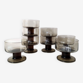 Set of 8 Vintage Smoked Glass Mobil Cups