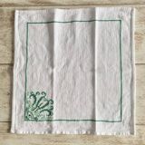 Large tablecloth and its 10 old napkins embroidered with cross stitch - 210x120 - cotton