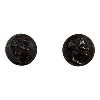 Pair of bronze medallions, Rouget de Lille and J.J. Rousseau