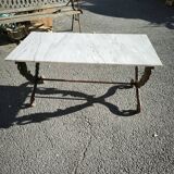 Cast iron and marble swan neck coffee table