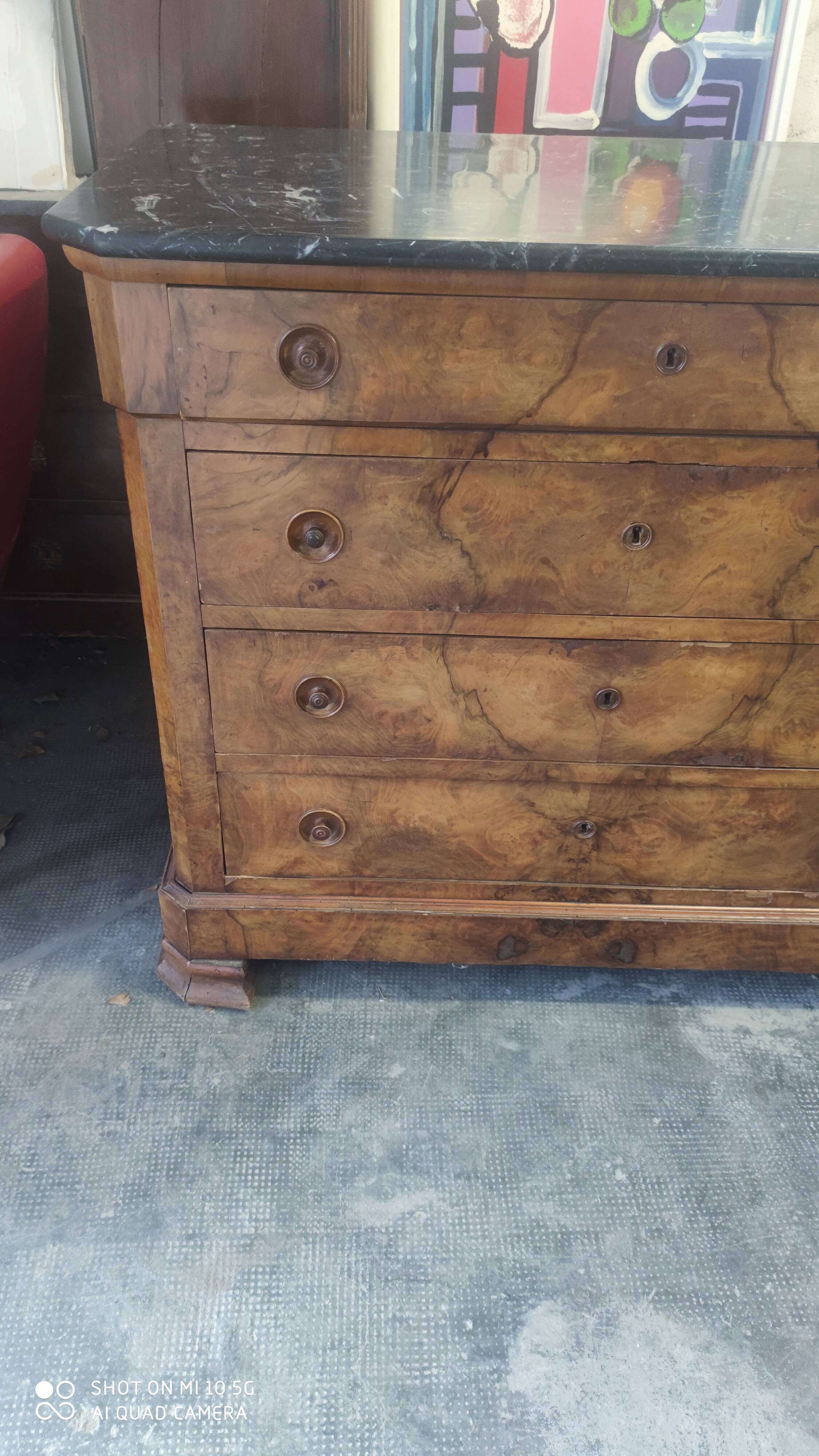 Walnut chest of drawers circa 1880 with marble top