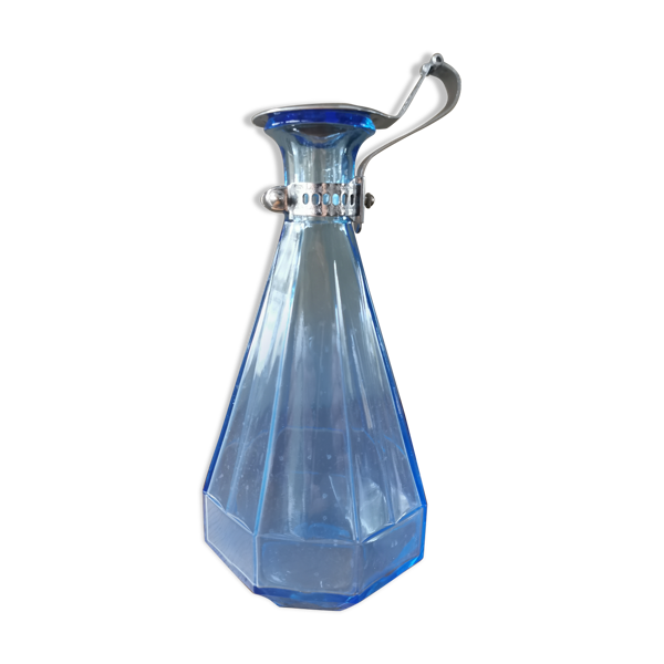 Carafe à absinthe en verre bleu avec son bouchon circa 1900