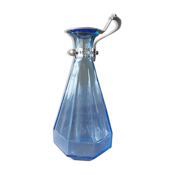 Carafe à absinthe en verre bleu avec son bouchon circa 1900 | Selency