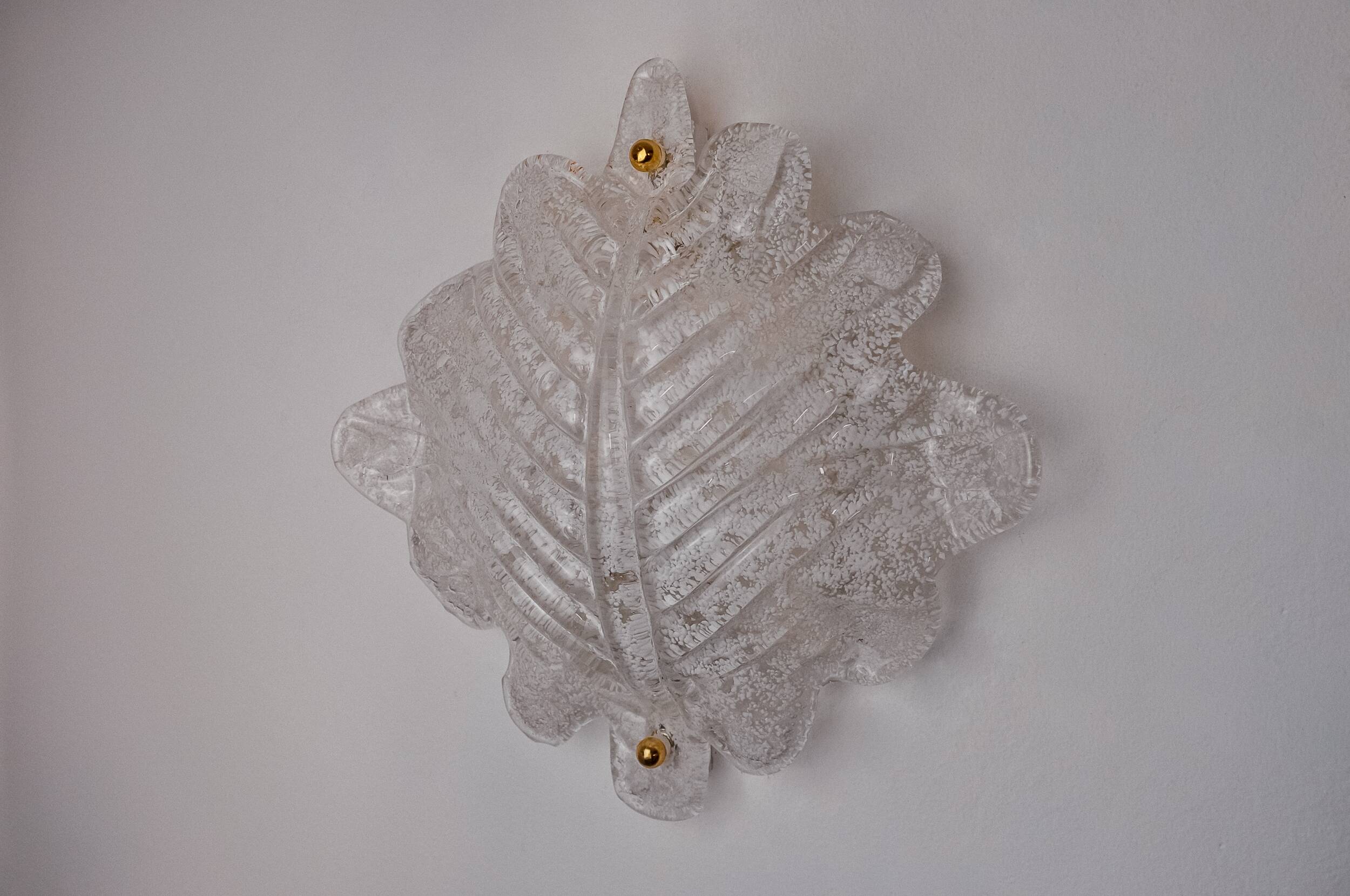 XL frosted leaf wall light, Murano glass, Italy, 1970