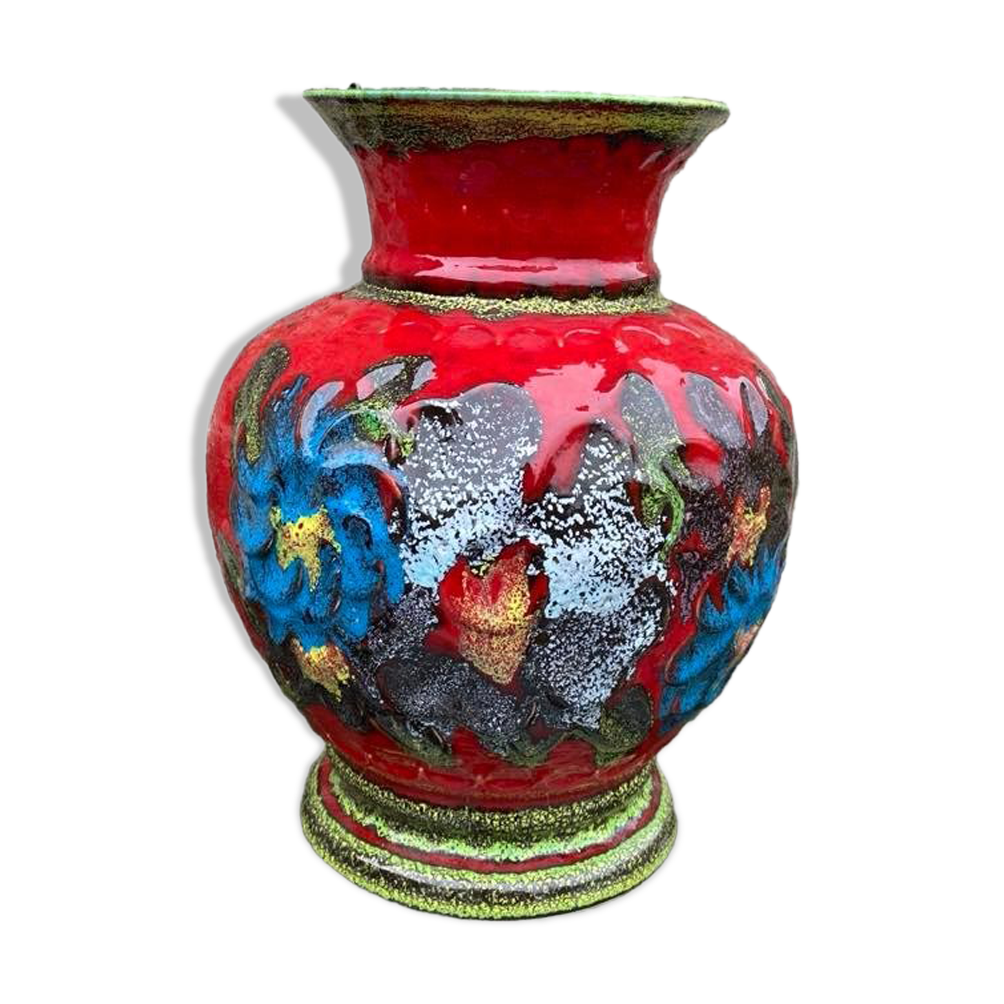 Vintage red vase germany year 70 fat lava floral decoration 70s
