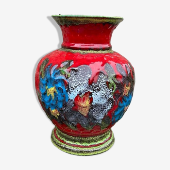 Vintage red vase germany year 70 fat lava floral decoration 70s