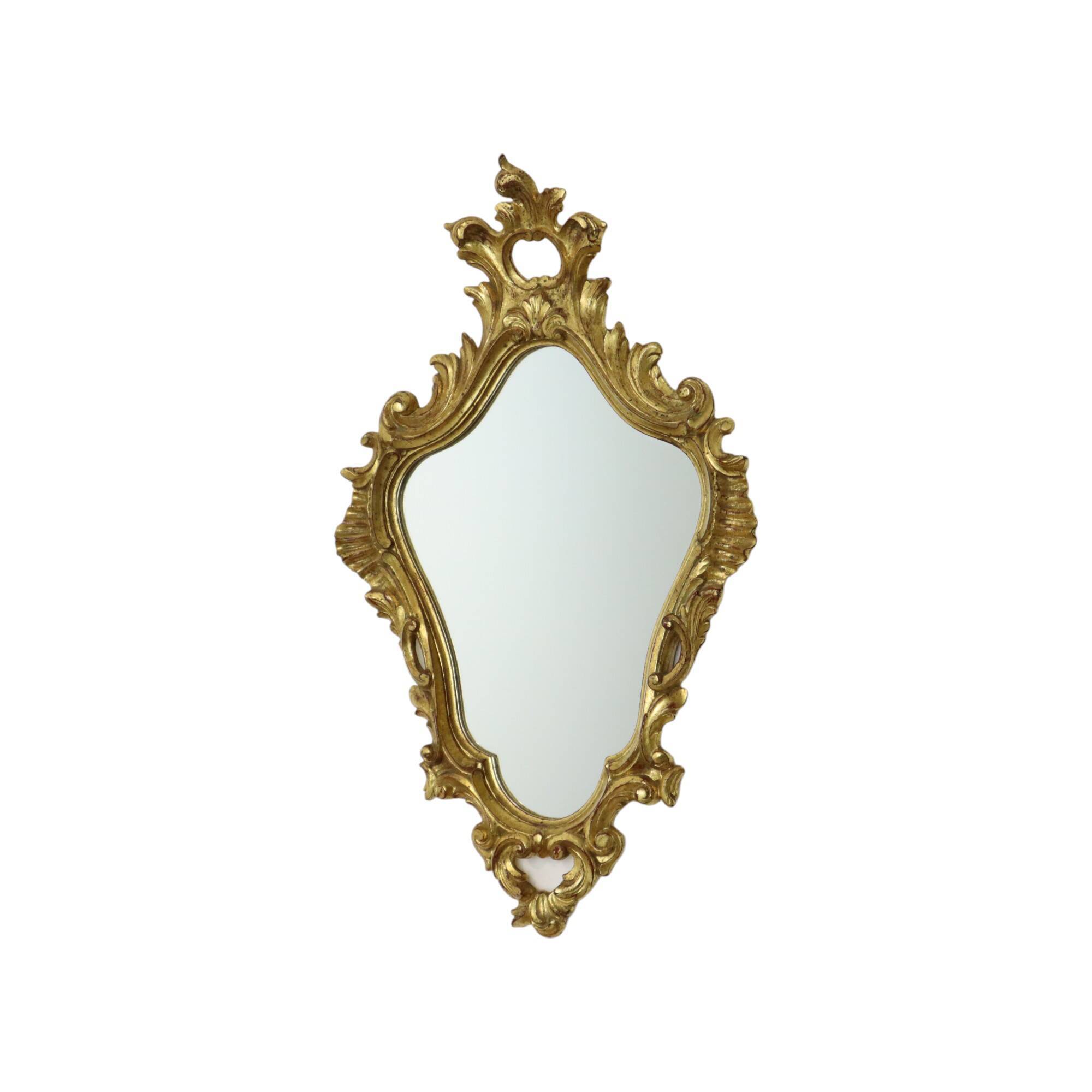 Small Vintage French Gold Baroque Mirror Crested Mirror Resin 1960s