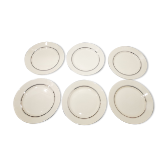 Set of 6 old flat plates with silver edging