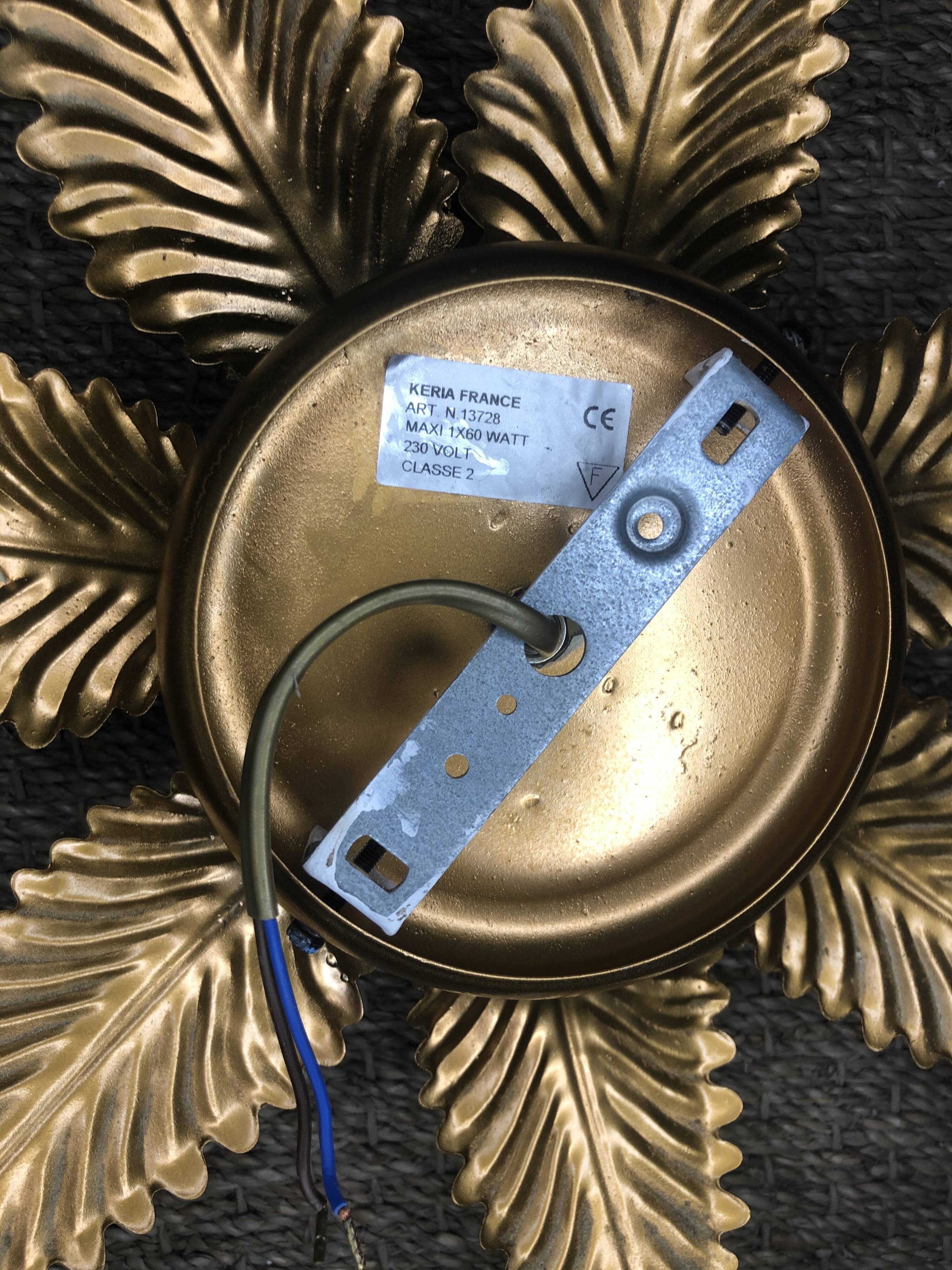 Vintage gold metal flower wall light