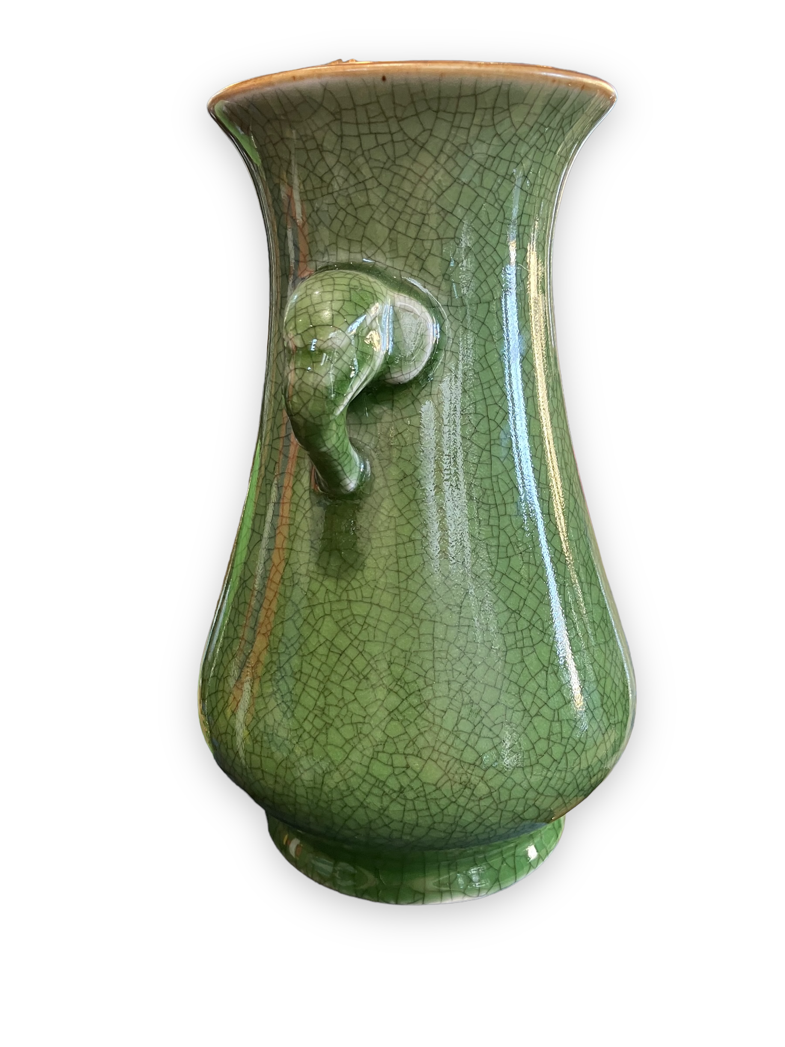 Green cracked ceramic vase Elephant Handles China XXth
