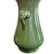 Green cracked ceramic vase Elephant Handles China XXth