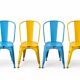 Set of 4 Tolix chairs, 2 yellow, 2 blue. 1960s edition.
