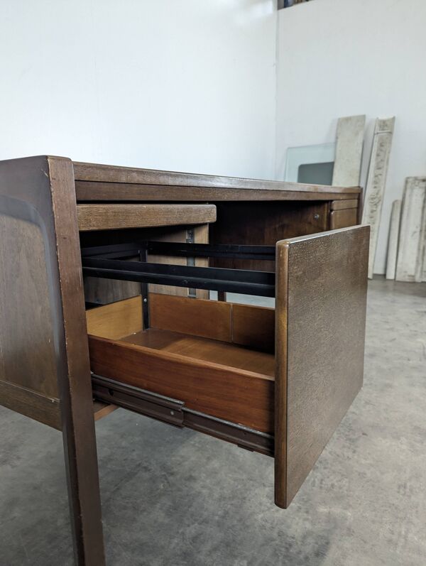 Grand bureau de direction scandinave en noyer massif