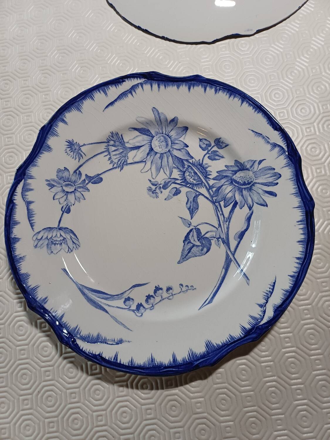 6 flat plates with floral decoration, T. de fer.