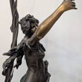 Bronze lamp signed Auguste Moreau – Woman with a shell