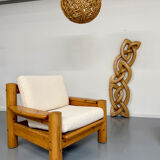 Twisted solid wood sculpture, vintage 1970s design.