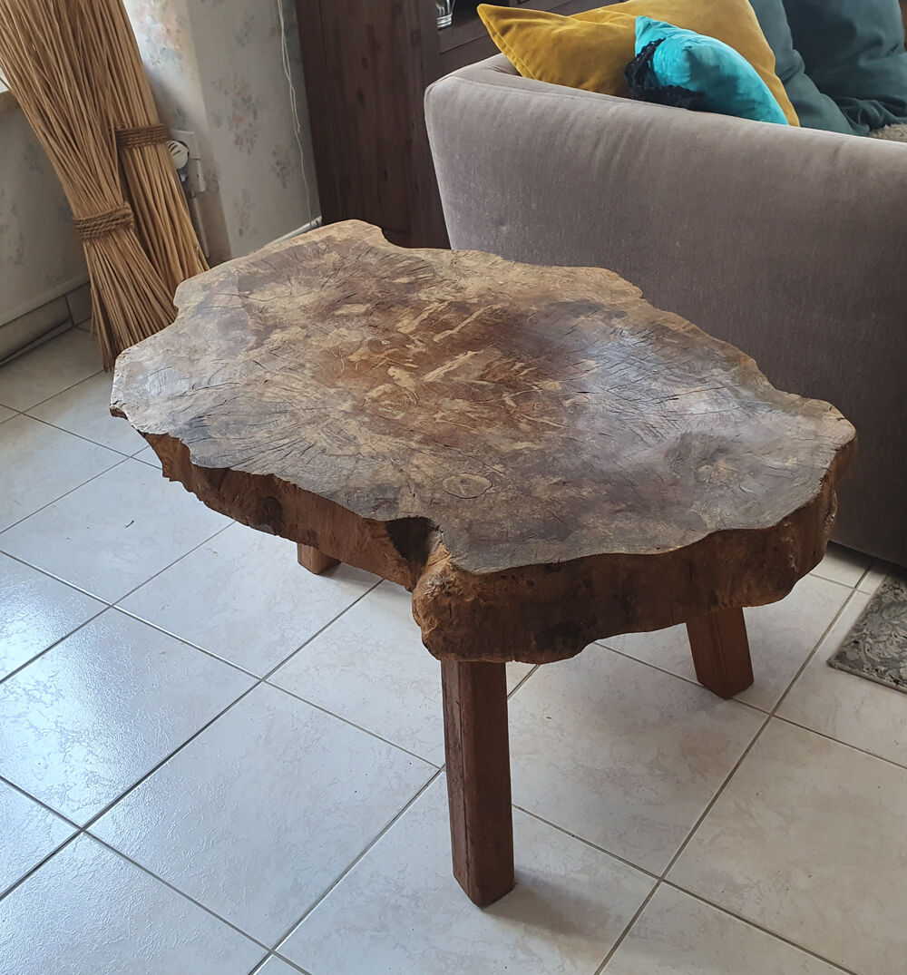 tree trunk table, brutalist, solid oak