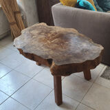 tree trunk table, brutalist, solid oak