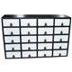 Vintage industrial chest of drawers in black and white pine, 20 drawers, 1950s apothecary style.