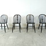 Set of 4 Ercol Ebonized Dining Chairs, 1950s