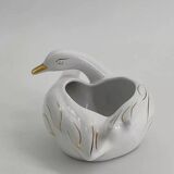 Vintage white and gold porcelain two swan planter