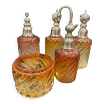Baccarat crystal bottles and box - orange color Twisted bamboo model