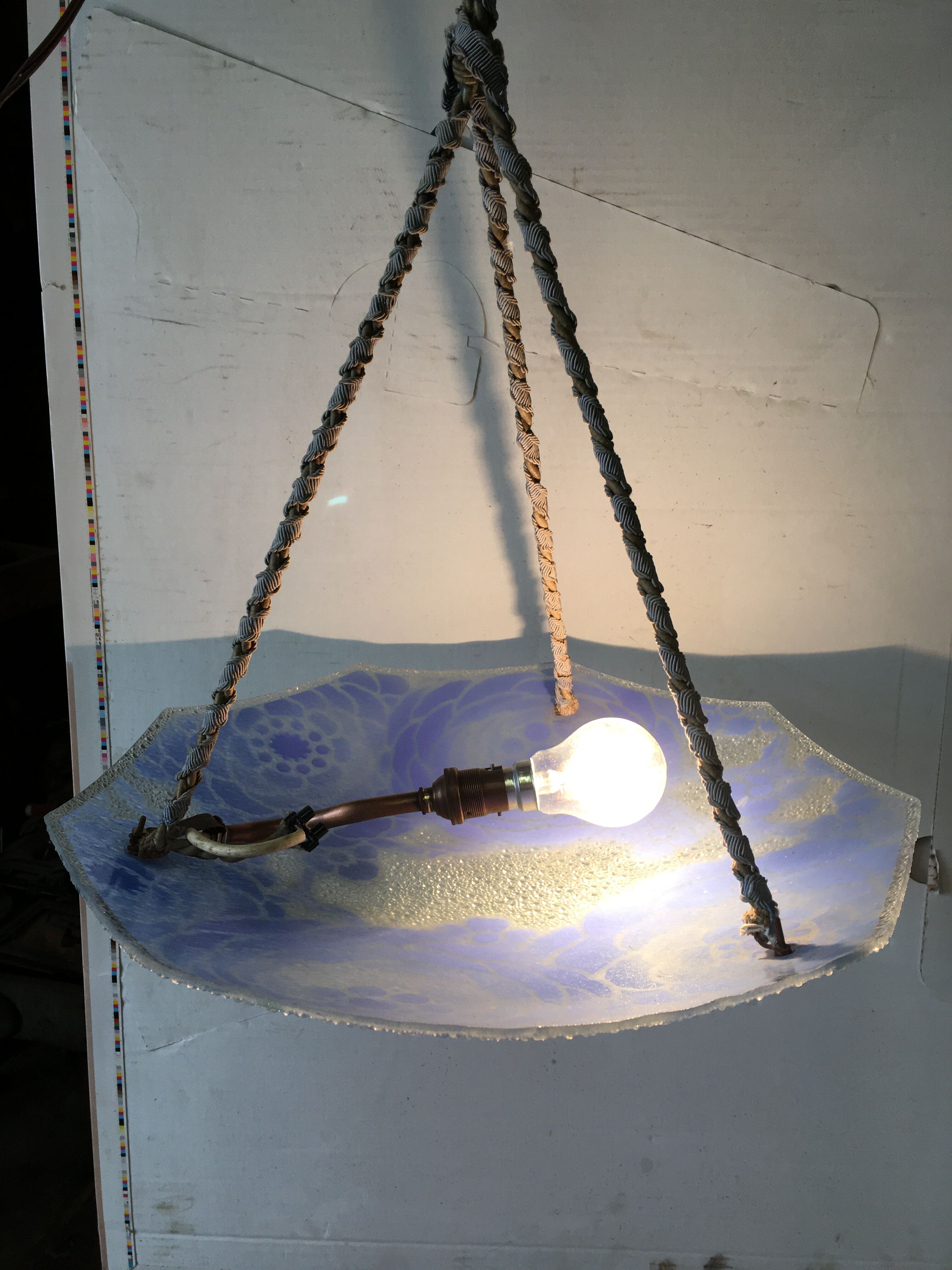 Art deco pendant lamp in blue granite glass