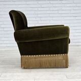 1970s, Danish lounge chair, low, furniture velour, ash wood legs.