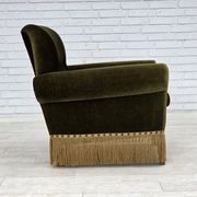 1970s, Danish lounge chair, low, furniture velour, ash wood legs.