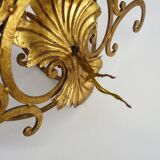 Large pair of Italian wall sconces in gilded wrought iron, 3 lights. 50