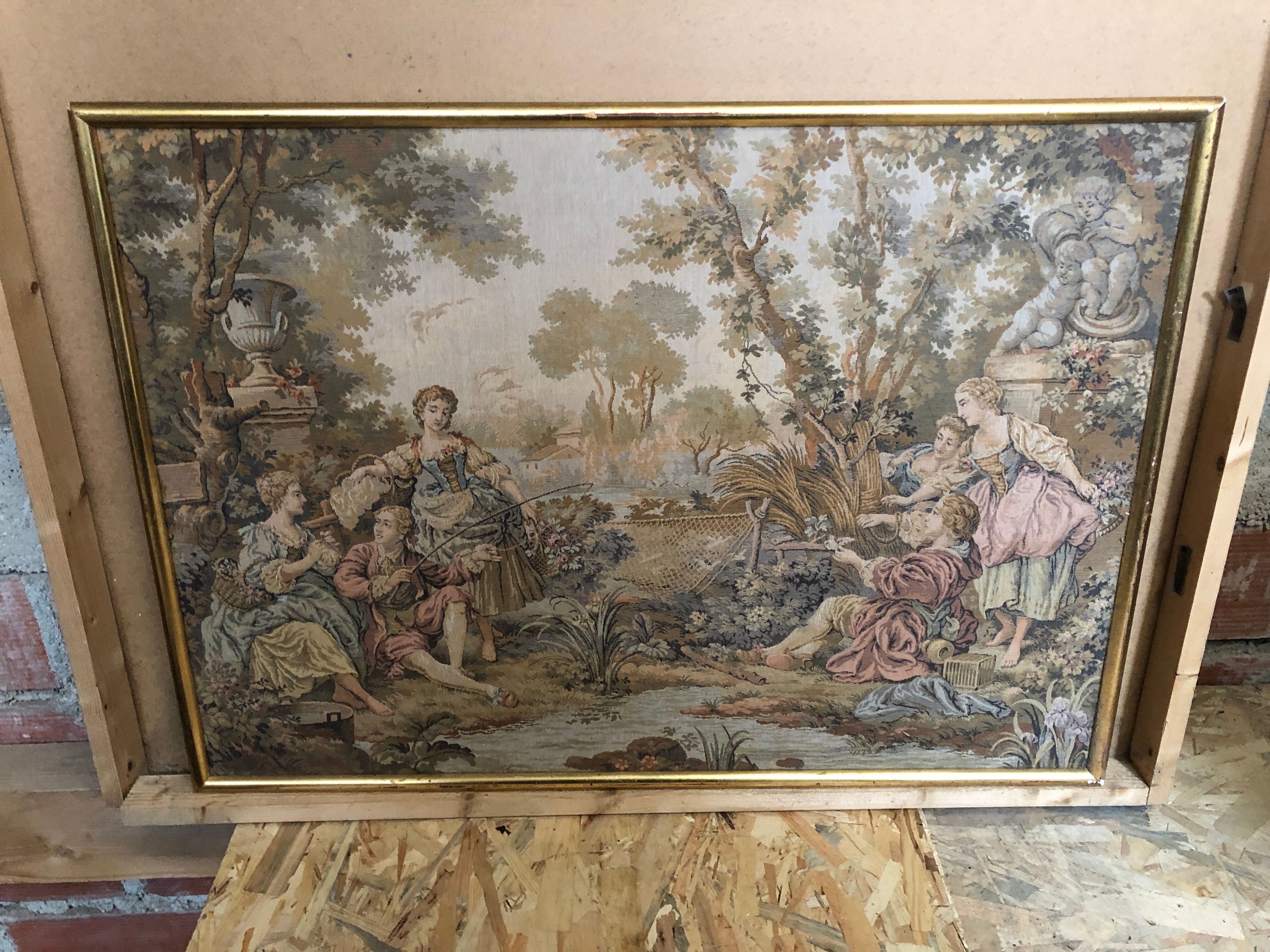 Gobelins tapestry “Mrs. demainnon’s fishing trip” vintage