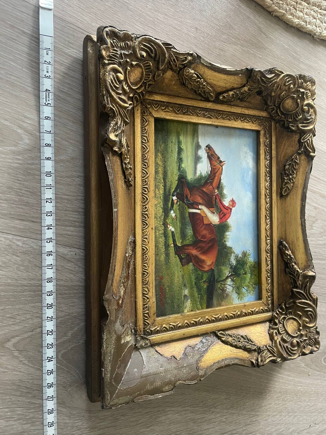 Old table from the 19th century - Horse racing - Oil on panel - Signed R. W.