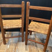 Pair of vintage children's chairs in wood and rattan