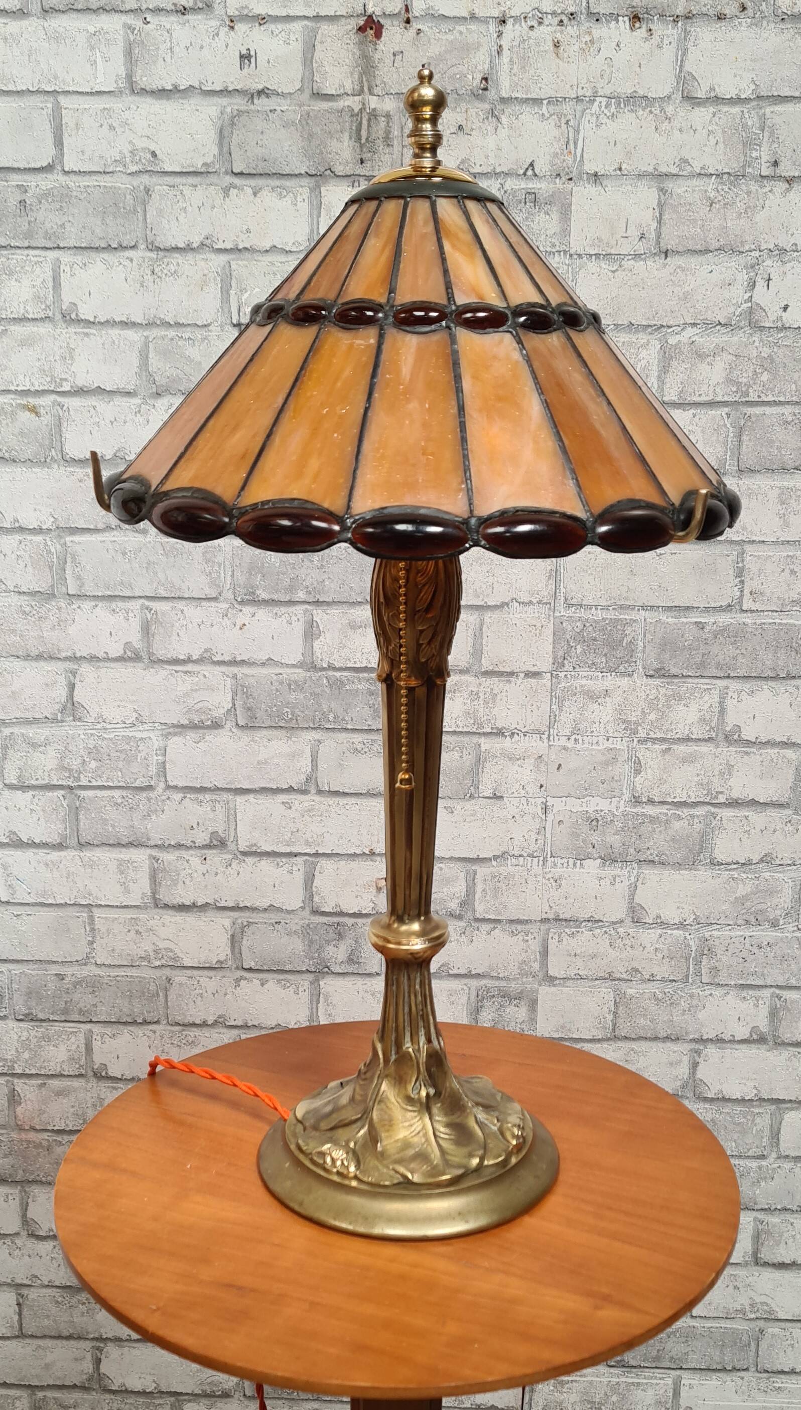 Large solid bronze art nouveau lamp 1900, tiffany lampshade 55x30 inter with zipper