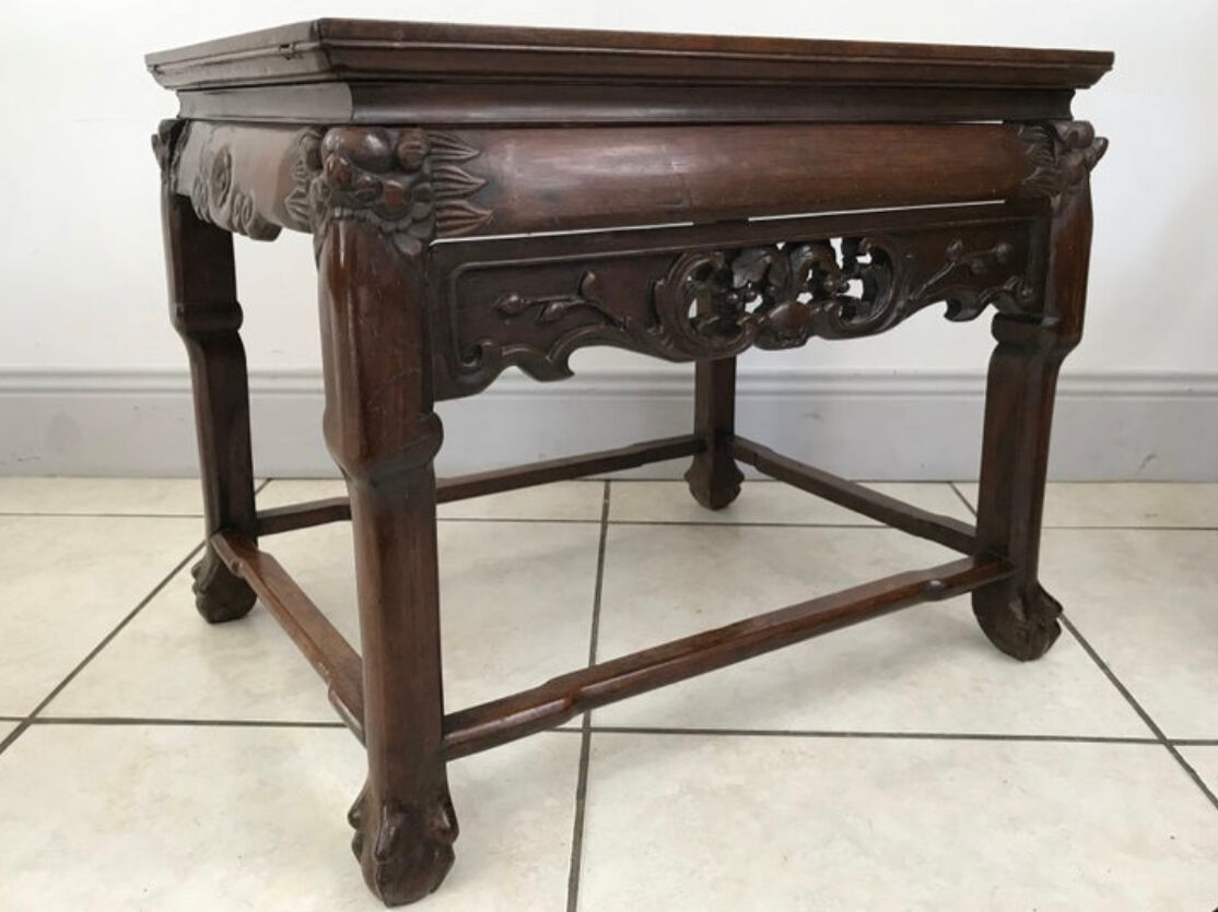 Side table in iron wood and marble from China Circa 1900