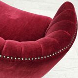 1970s, Danish 2-seater "Banana" sofa, original cherry-red velour.